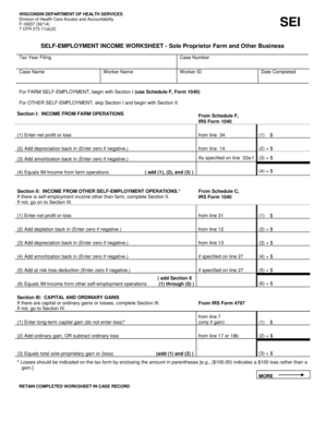 Wisconsin Self-Employment Income Worksheet