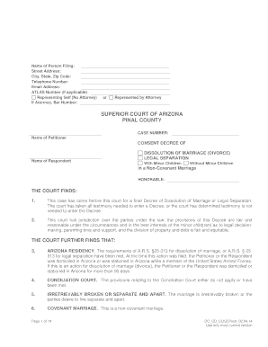 Arizona Consent Decree for Divorce or Legal Separation