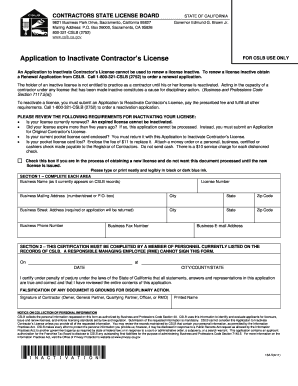 Application to Inactivate Contractor’s License