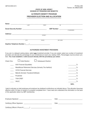 New Jersey Alternate Benefit Program Provider Election Form