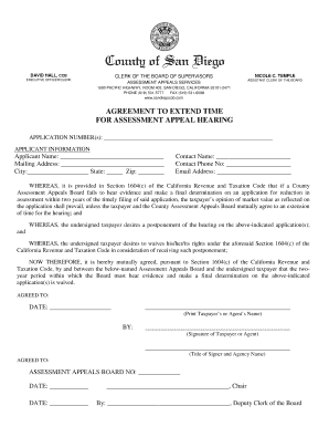 Agreement to Extend Time for Assessment Appeal Hearing