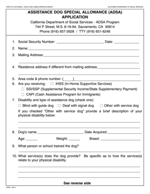 California Assistance Dog Special Allowance Application