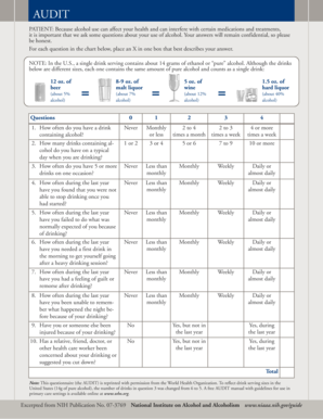 AUDIT Alcohol Use Assessment Form