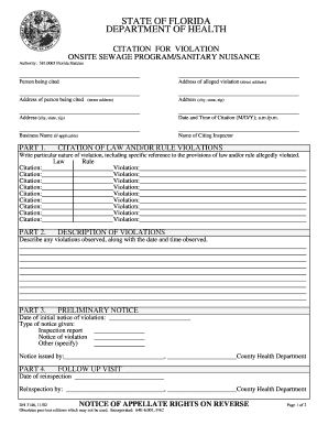 Florida Onsite Sewage Violation Citation