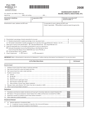 Kentucky Schedule K-1 (Form 720S) for S Corporations