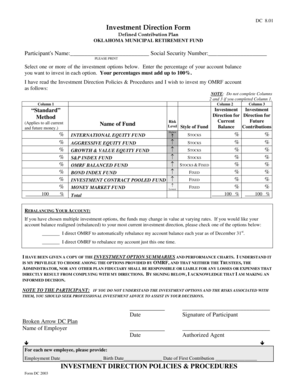 Oklahoma Municipal Retirement Fund Investment Direction Form