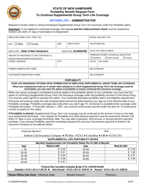New Hampshire Supplemental Life Portability Request
