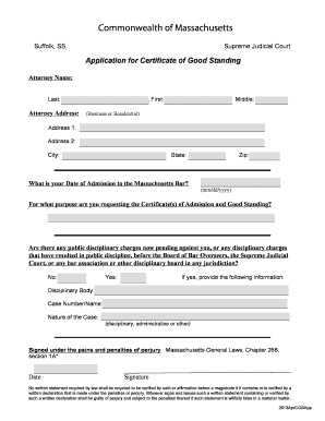 Massachusetts Certificate of Admission and Good Standing Application