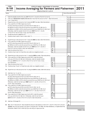Hawaii Form N-168 Income Averaging for Farmers and Fishermen
