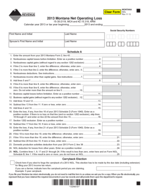 Montana Net Operating Loss Form 2013
