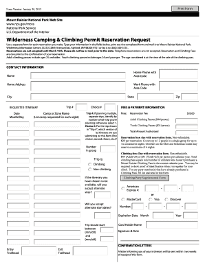 Wilderness Camping & Climbing Permit Reservation Request
