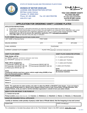 Rhode Island Vanity License Plate Application