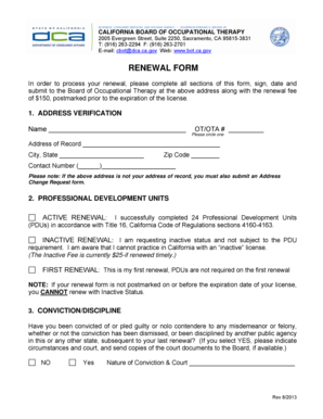 California Occupational Therapy License Renewal Form