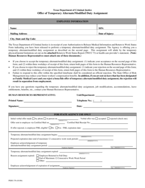 Texas Department of Criminal Justice Temporary Alternate Duty Assignment