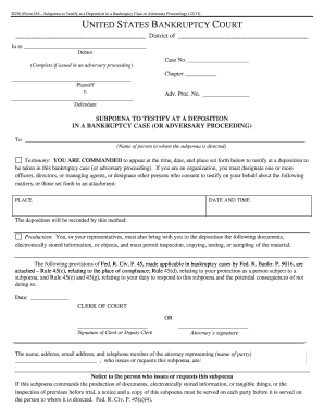 Subpoena to Testify at a Deposition in a Bankruptcy Case