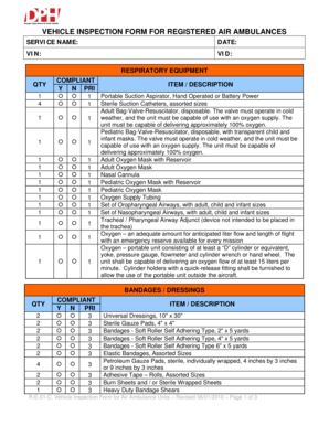 Vehicle Inspection Form for Registered Air Ambulances