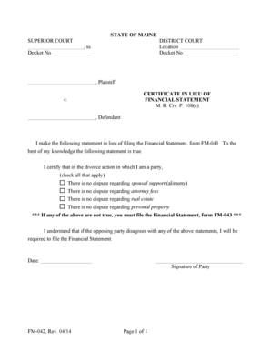 Maine Certificate in Lieu of Financial Statement