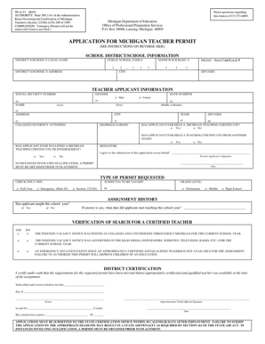 Michigan Teacher Permit Application