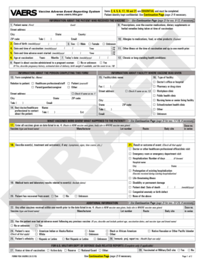 VAERS Vaccine Adverse Event Reporting Form