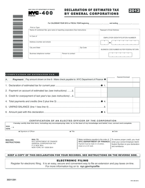 New York City General Corporation Tax Declaration