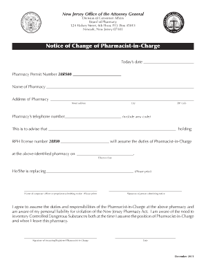 New Jersey Pharmacist-in-Charge Notice