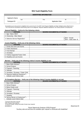 WIA Youth Eligibility Form