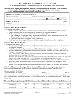 Nevada Real Estate Licensee Duties Form