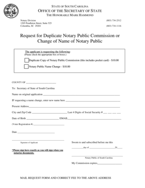 South Carolina Notary Public Request Form