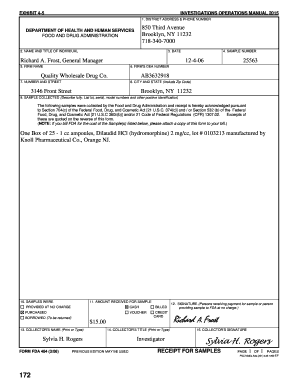 FDA Form 484 Receipt for Samples