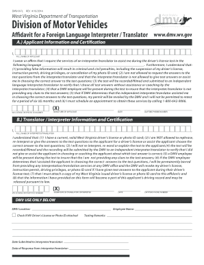 West Virginia Foreign Language Interpreter Affidavit