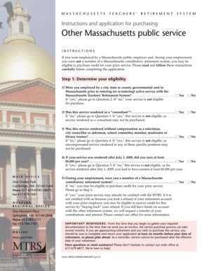 Massachusetts Teachers Retirement System Service Purchase Application