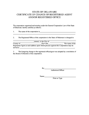 Certificate of Change of Registered Agent/Office for Corporation