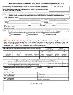 Kansas Health Care Stabilization Fund Notice of Basic Coverage Form