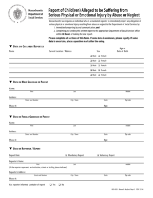 Massachusetts Child Abuse Report Form