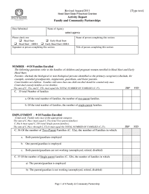 Head Start Family and Community Partnership Activity Report