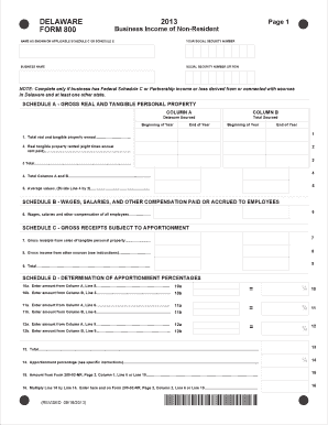 Delaware Form 800 Business Income of Non-Resident