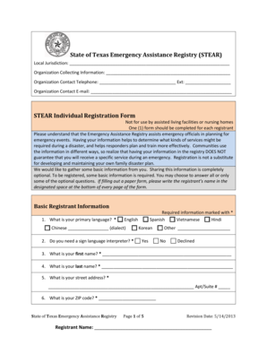 Texas Emergency Assistance Registry Form
