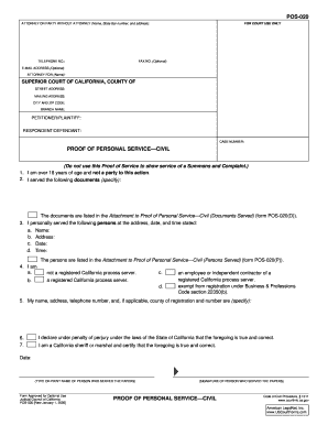 Proof of Personal Service Civil Form POS-020