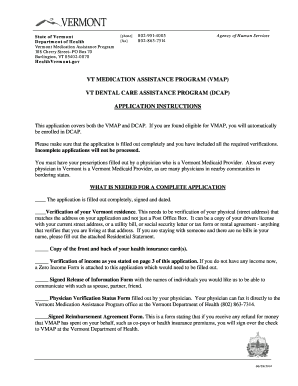 Vermont Medication Assistance Program Application