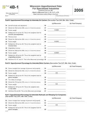 Wisconsin Apportionment Data Form 4B-1