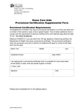 Home Care Aide Provisional Certification Form