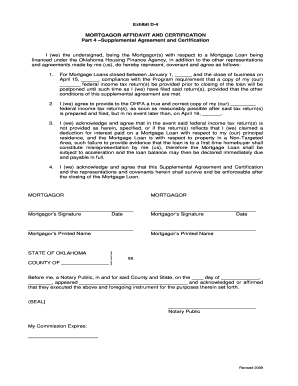 Mortgagor Affidavit and Certification