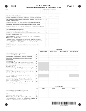 Delaware Underpayment of Estimated Taxes Form DE2210