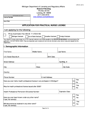 Michigan Practical Nurse Examination Application