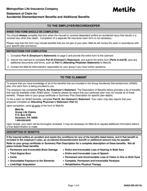 MetLife Accidental Dismemberment Claim Form
