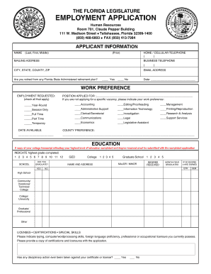 Florida Legislature Employment Application
