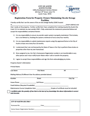 Austin Water On-site Sewage Facility Registration Form
