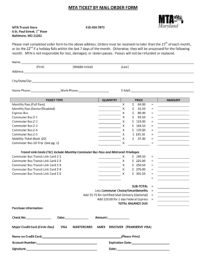 MTA Ticket By Mail Order Form