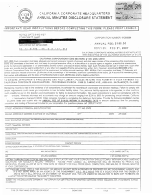 California Annual Minutes Disclosure Statement