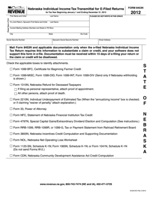 Nebraska Individual Income Tax Transmittal for E-Filed Returns